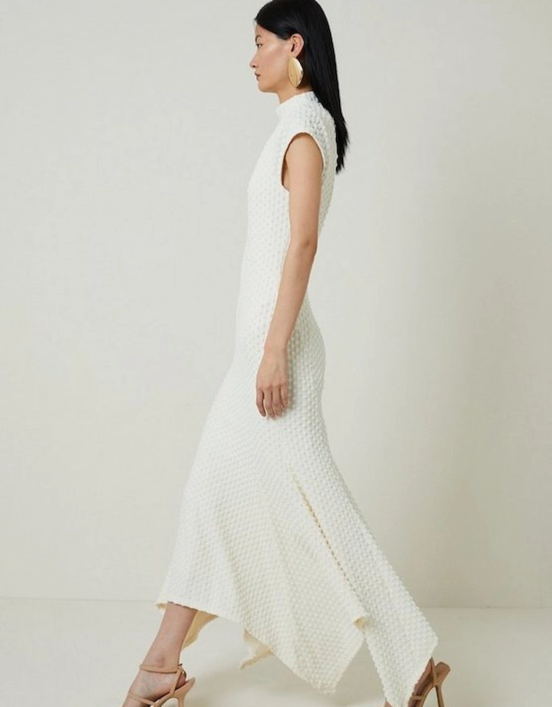 Textured Jersey Dramatic Hem Maxi Dress