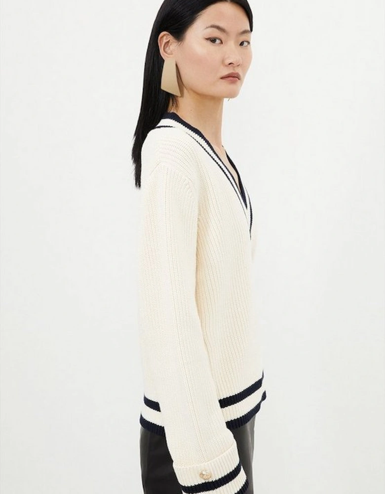 Cotton V Neck Knit Boxy Jumper