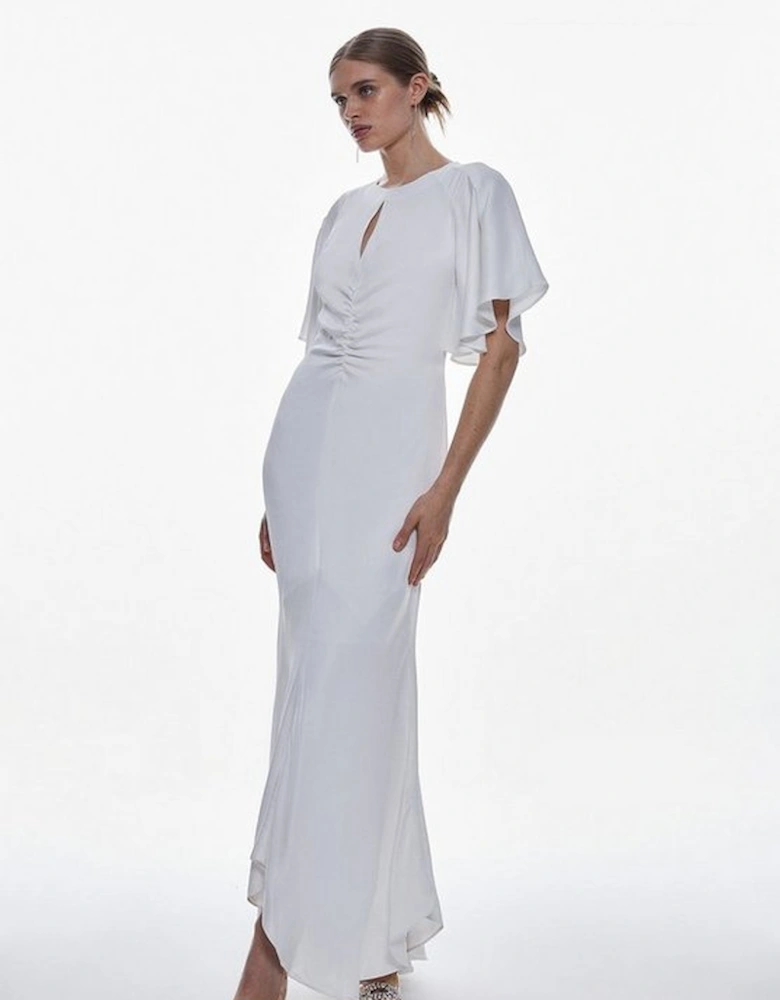 Satin Crepe Woven Angel Sleeve Maxi Dress