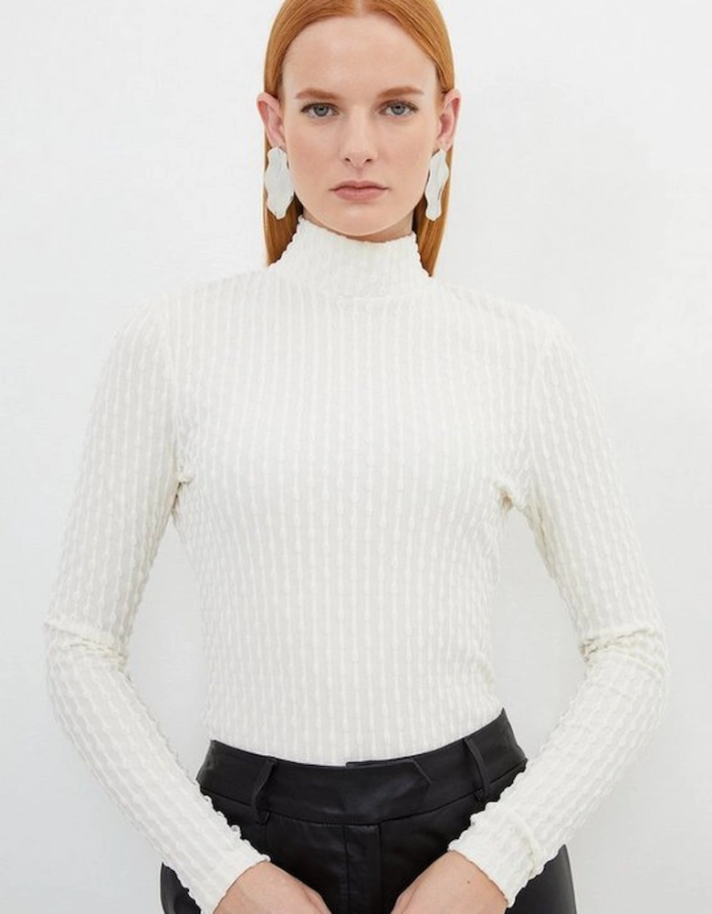 Premium Textured Jersey Roll Neck Top