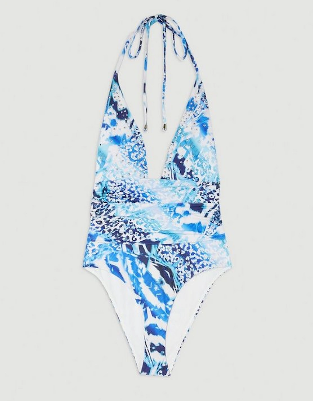 Abstract Print Embellished Trim Tie Detail Swimsuit, 2 of 1