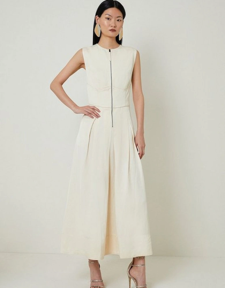 Petite Premium Linen Twill Woven Sleeveless Maxi Dress