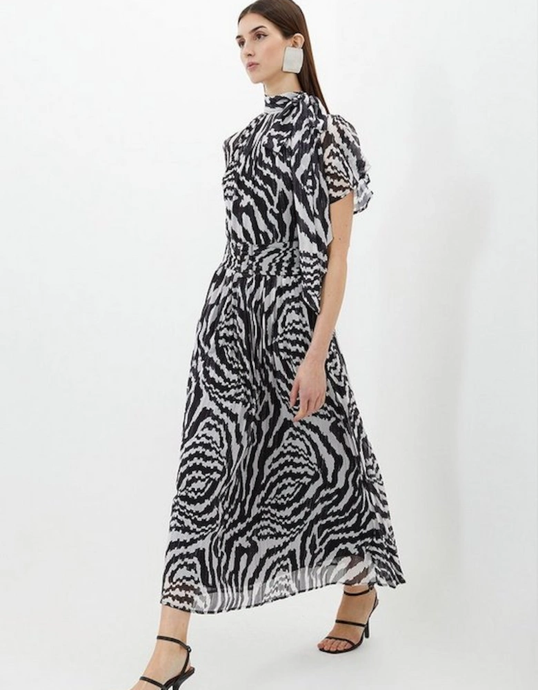 Mono Swirl Georgette Pussy Bow Woven Midi Dress