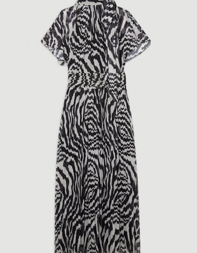 Mono Swirl Georgette Pussy Bow Woven Midi Dress