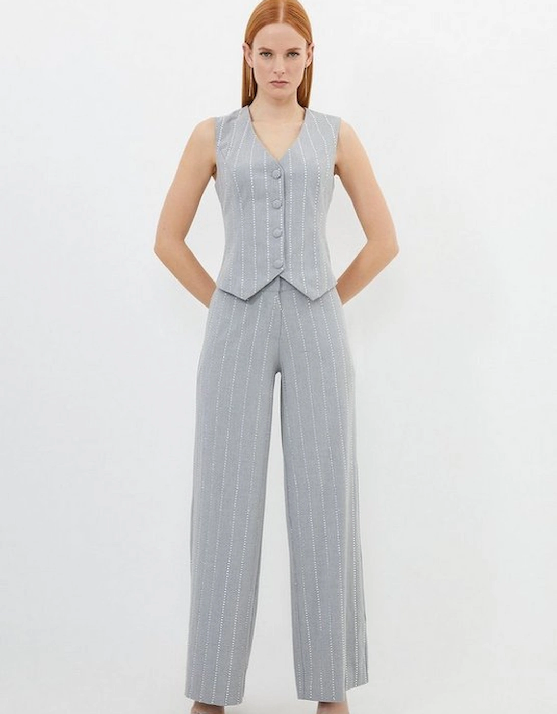 Embellished Wool Blend Woven Wide Leg Trousers, 5 of 4