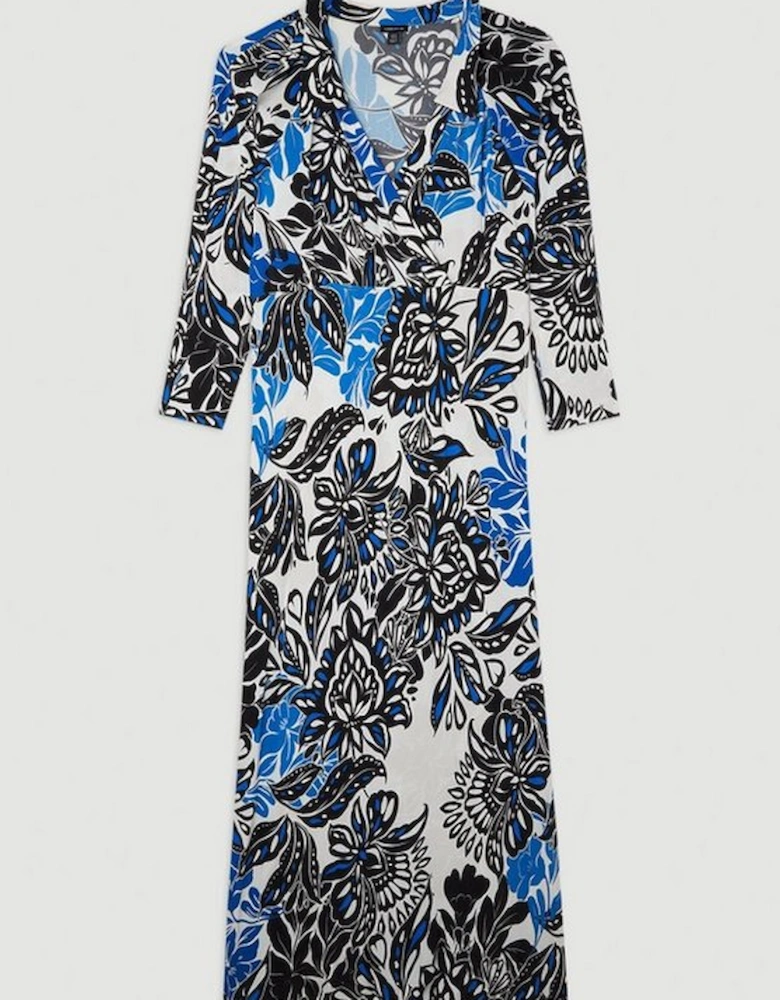 Plus Size Floral Morocain Woven Collared Maxi Dress