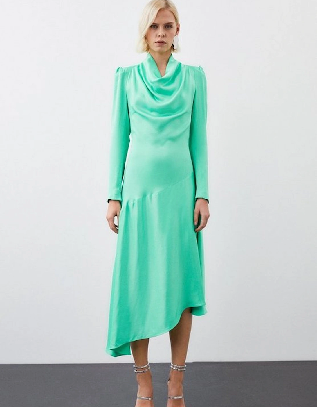 Viscose Satin Asymmetric Woven Maxi Dress, 3 of 2