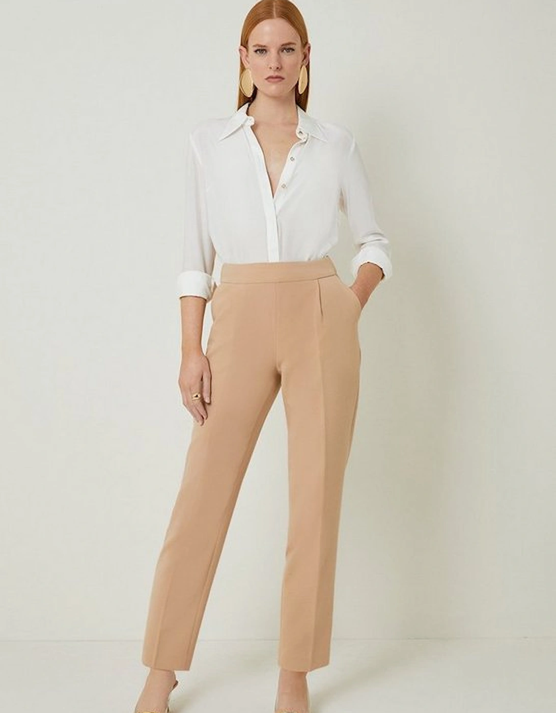 Petite Compact Stretch High Waist Tailored Trousers, 4 of 3