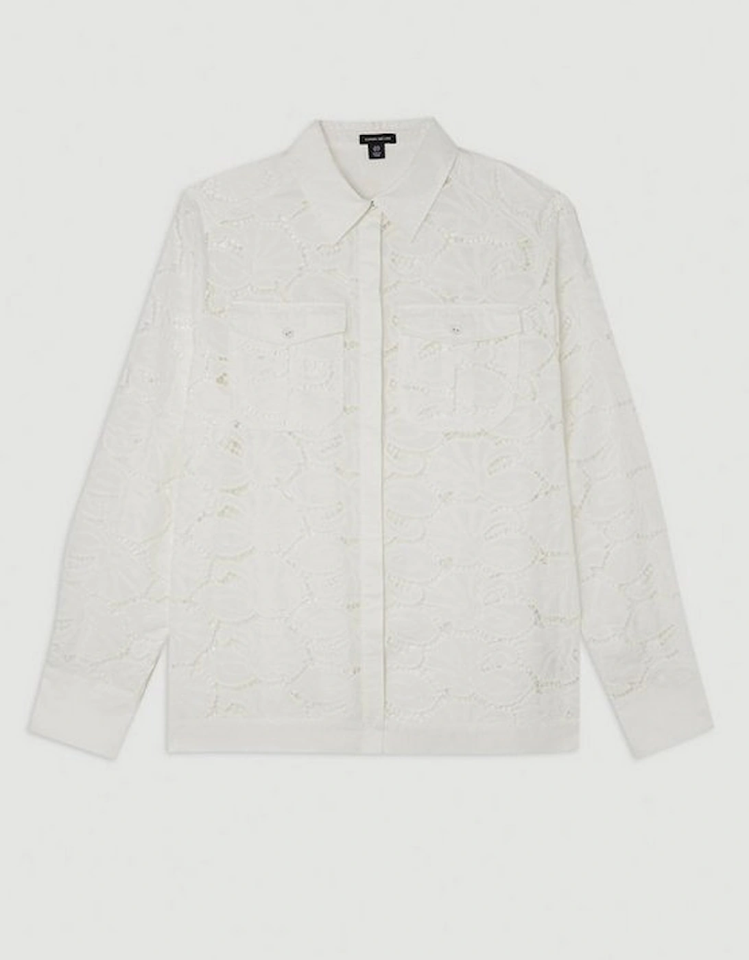 Plus Size Cotton Cutwork Woven Shirt