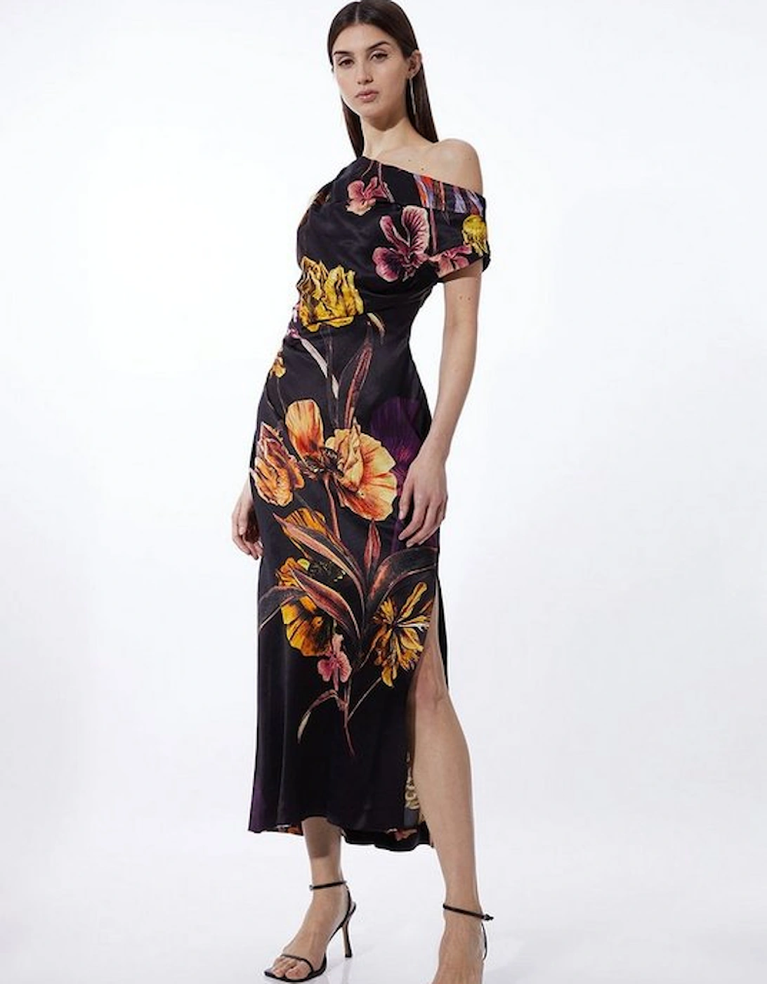 Midnight Floral Print Satin Back Crepe Woven Maxi Dress, 5 of 4
