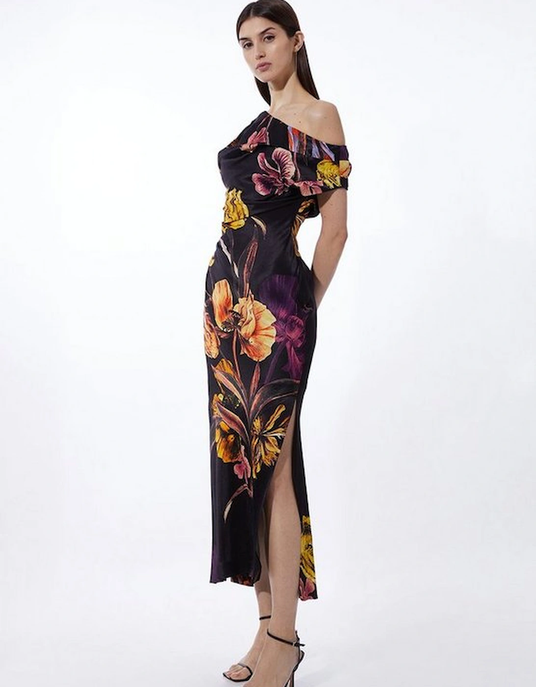 Midnight Floral Print Satin Back Crepe Woven Maxi Dress