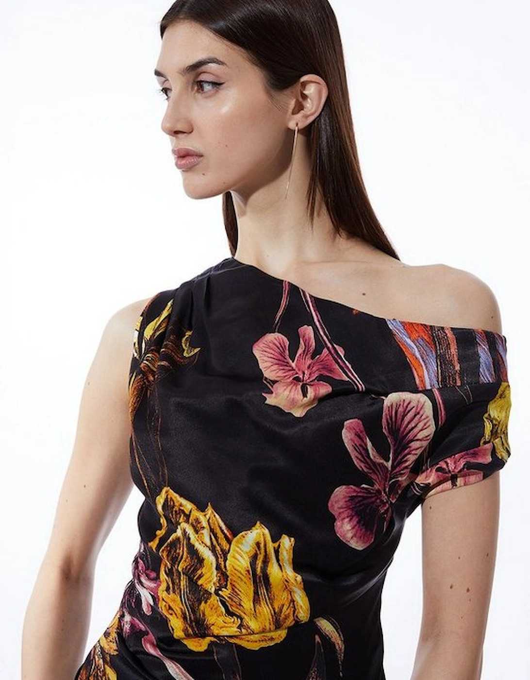 Midnight Floral Print Satin Back Crepe Woven Maxi Dress