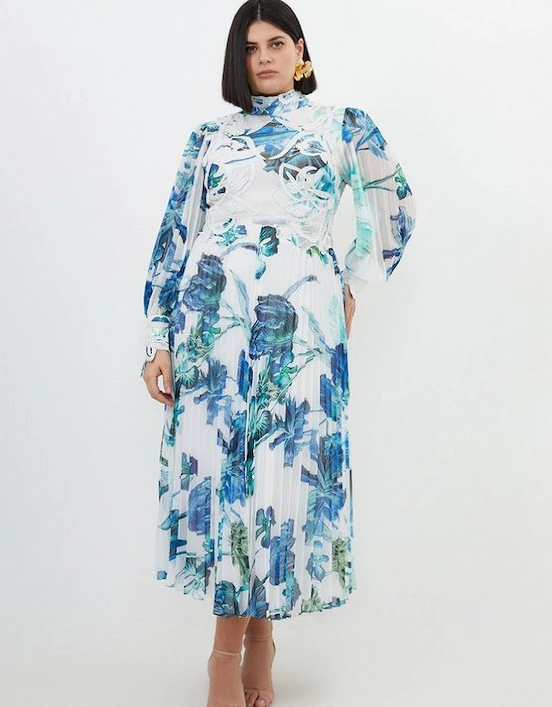 Plus Size Floral Print Lace Applique Woven Maxi Dress, 5 of 4