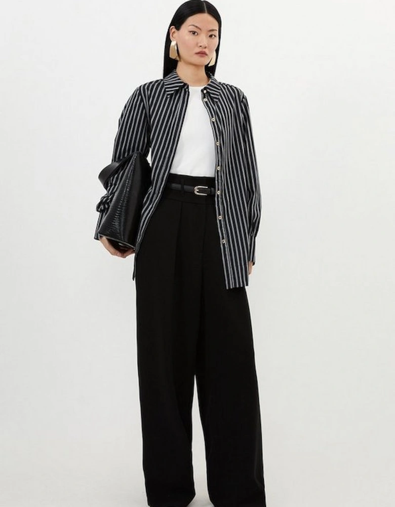 Petite Compact Stretch Tailored High Waist Wide Leg Trousers