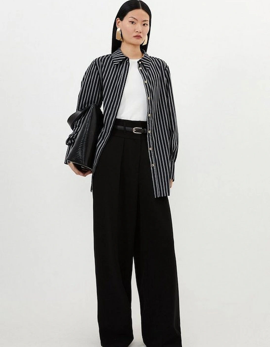 Petite Compact Stretch Tailored High Waist Wide Leg Trousers, 5 of 4