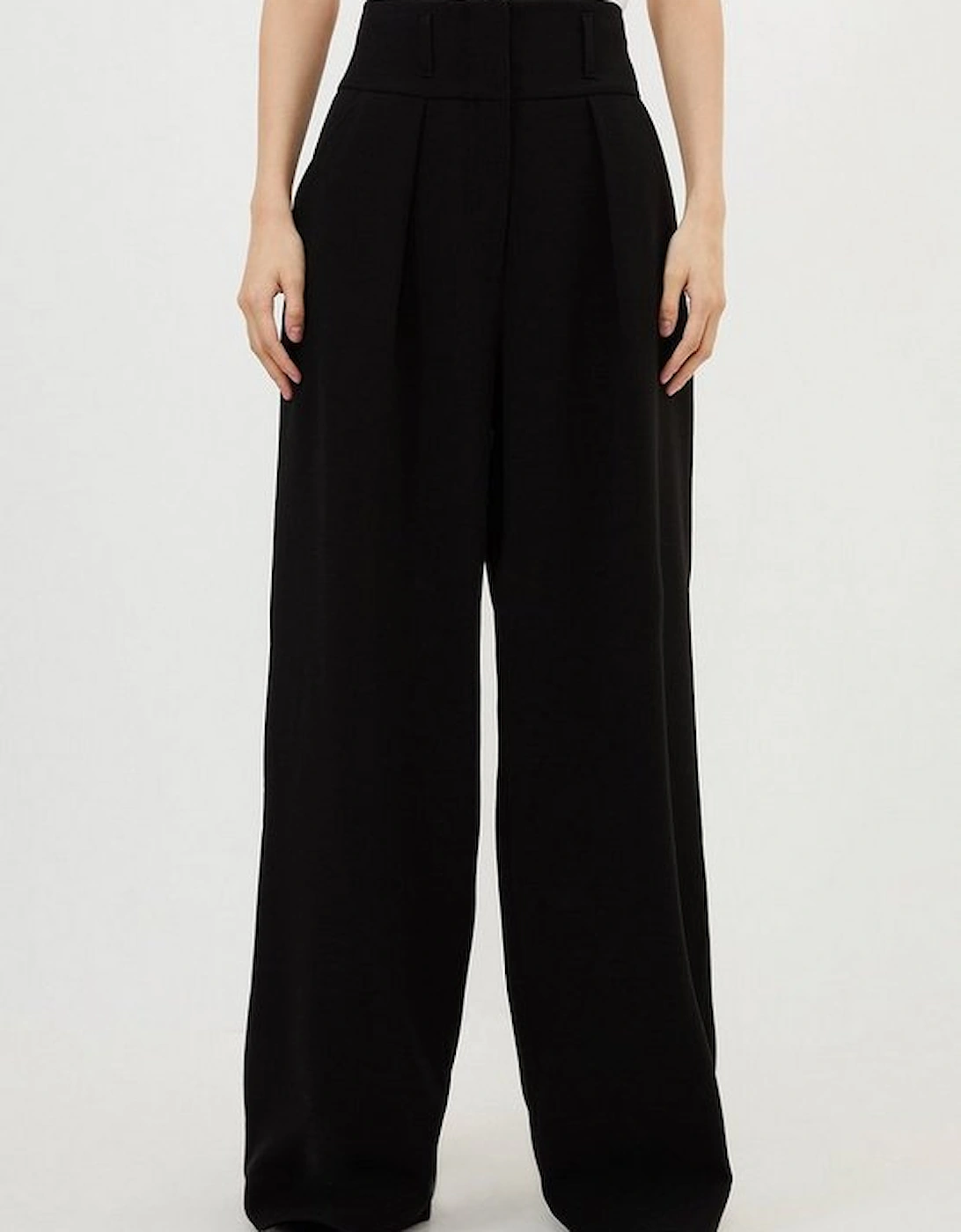 Petite Compact Stretch Tailored High Waist Wide Leg Trousers