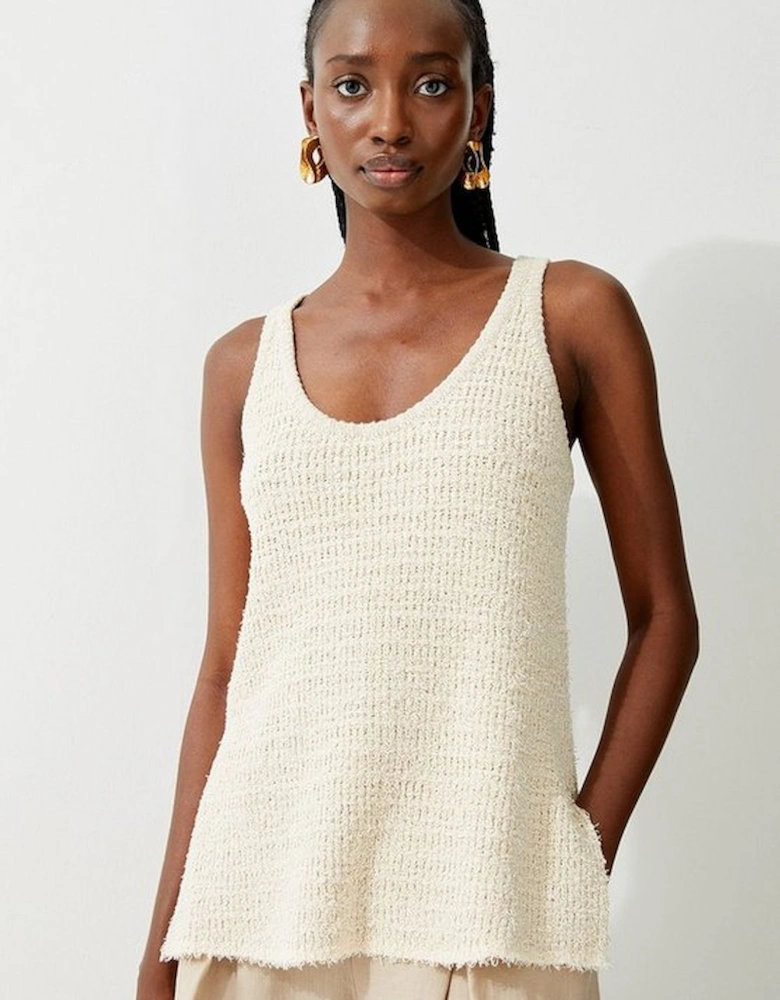 Textured Knit Cotton Blend Scoop Neck Longline Knit Vest