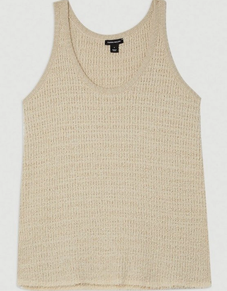 Textured Knit Cotton Blend Scoop Neck Longline Knit Vest