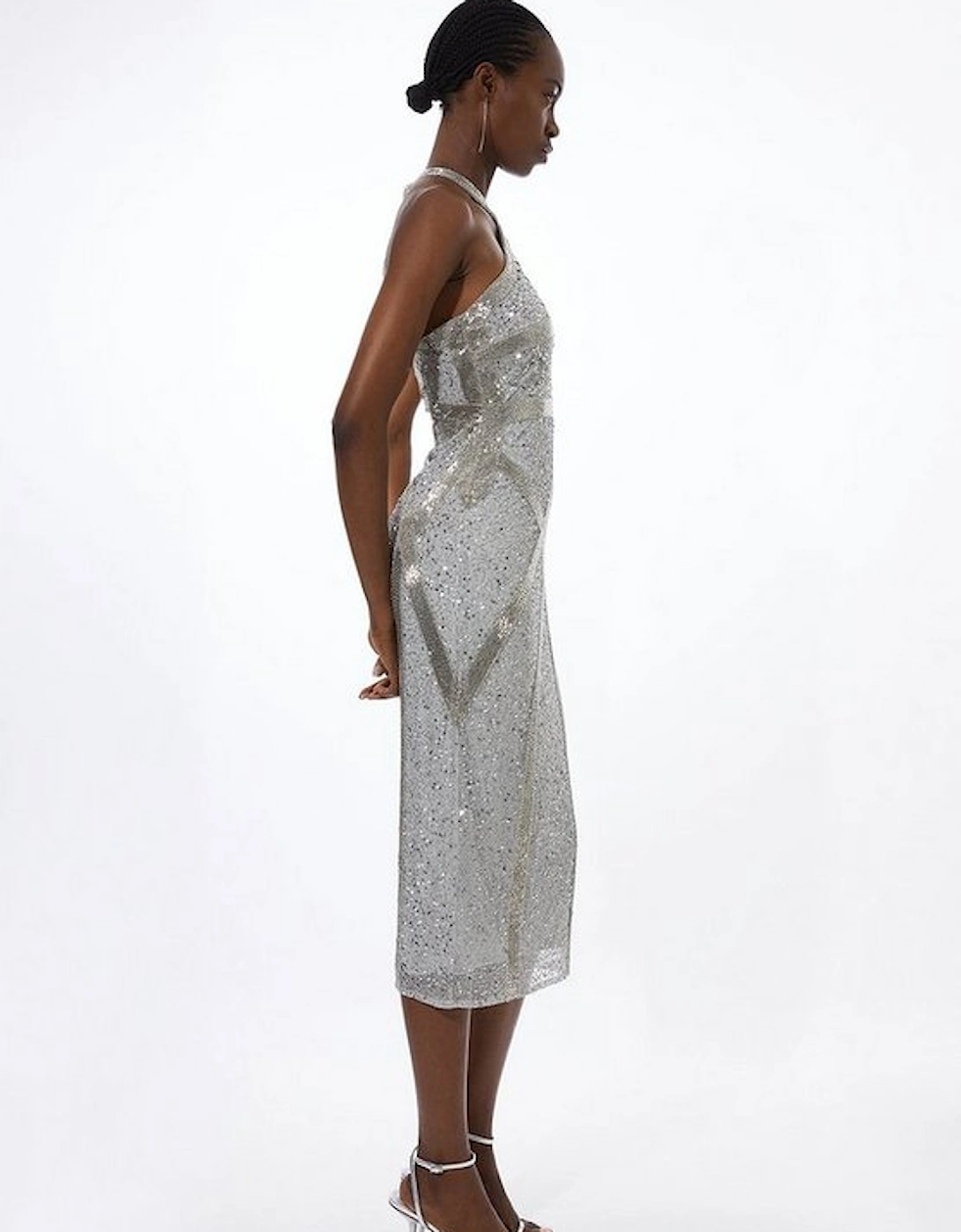Embellished Woven Halter Midi Dress
