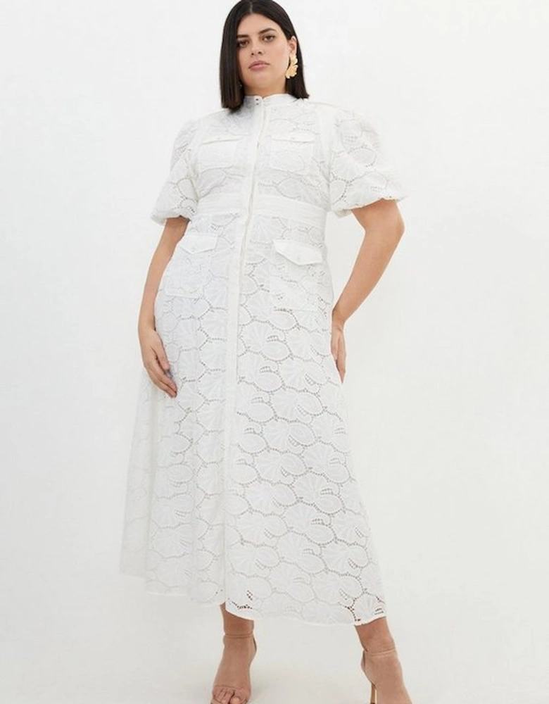 Plus Size Cotton Cutwork Woven Maxi Dress
