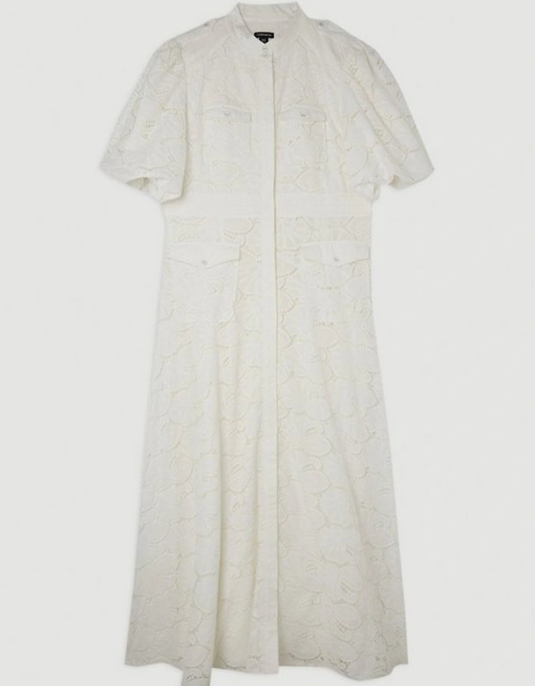 Plus Size Cotton Cutwork Woven Maxi Dress