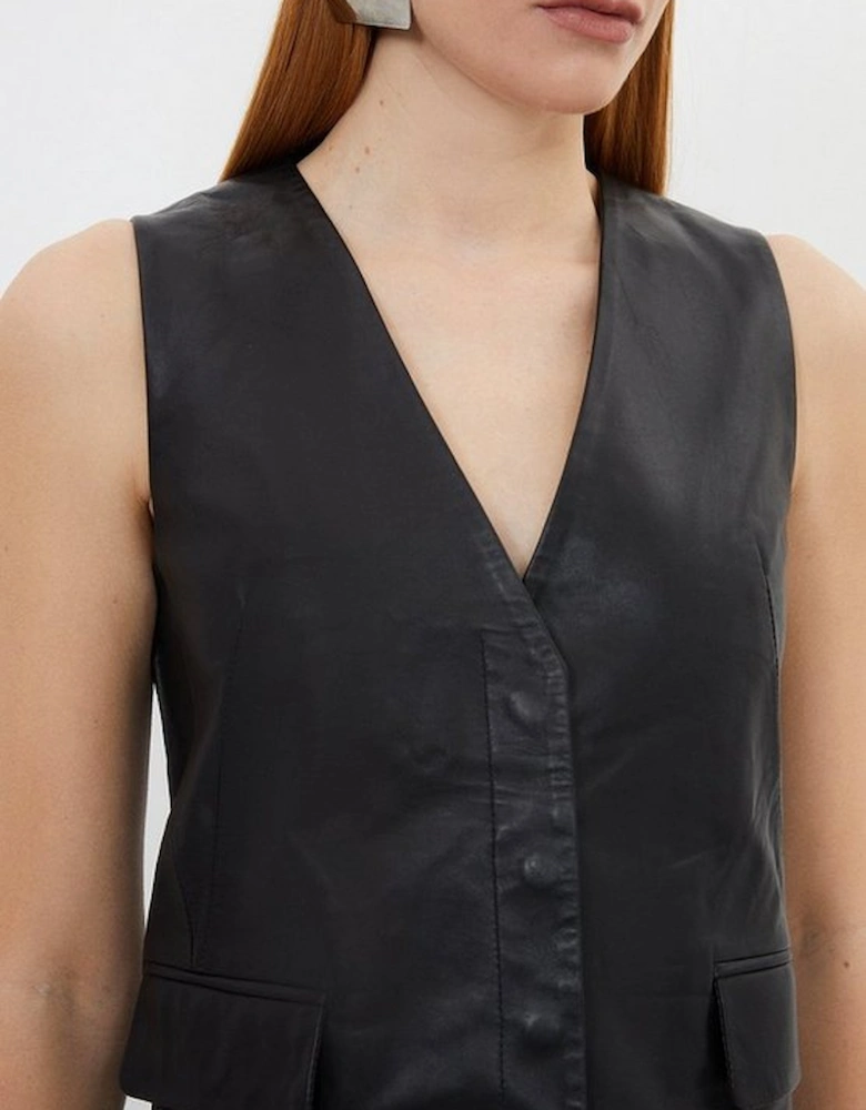 Leather Pocket Detail Tailored Waistcoat