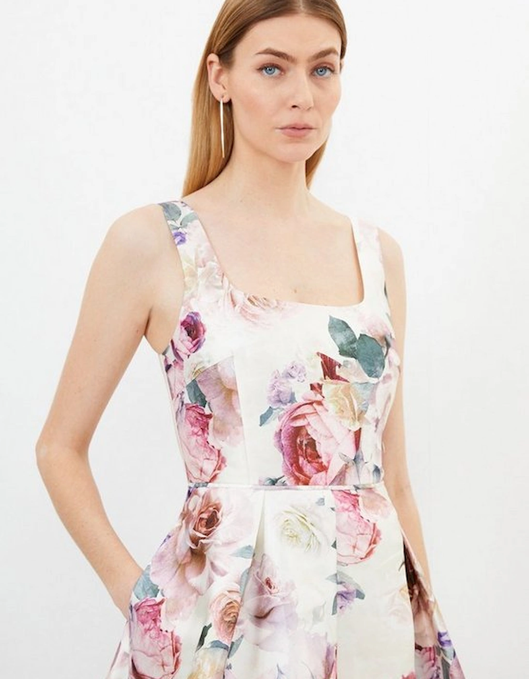 Romantic Floral Print Prom Woven Maxi Dress