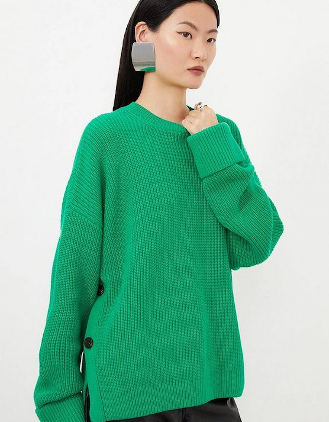 Cotton Knit Relaxed Stripe Jumper With Buttoned Splits, 5 of 4