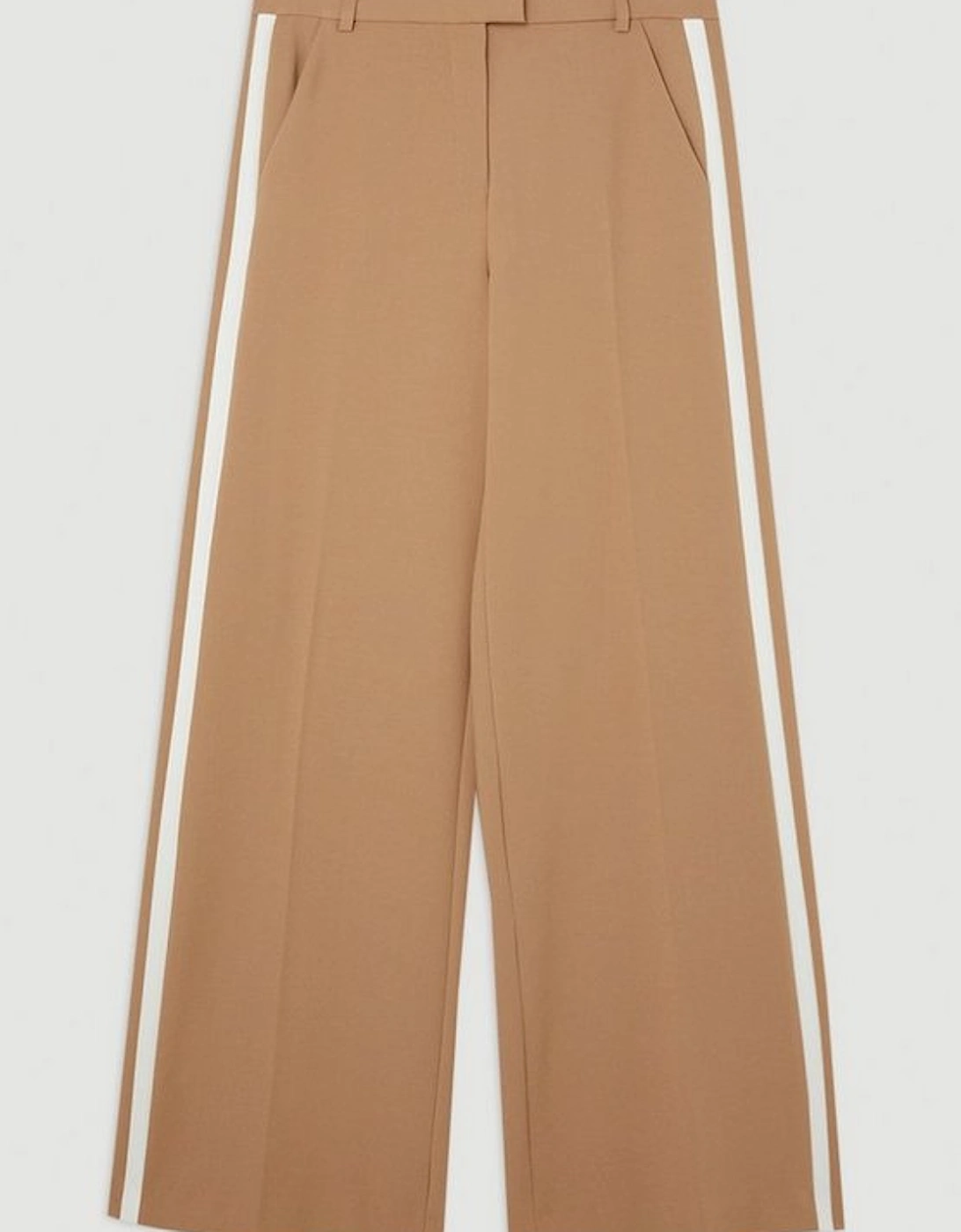 Compact Stretch Contrast Tipped Wide Leg Trousers
