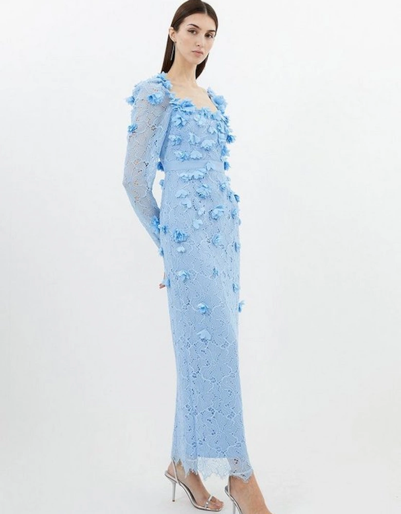 Tall Lace Petal Applique Woven Midi Dress