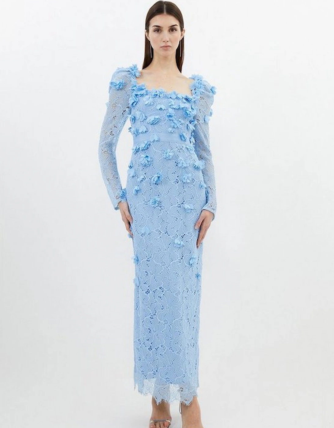 Tall Lace Petal Applique Woven Midi Dress, 4 of 3