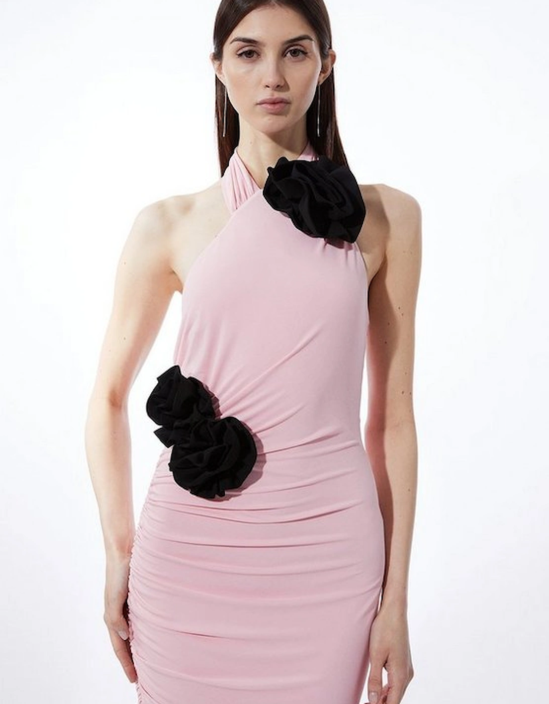 Contrast Jersey Rosette Midi Dress