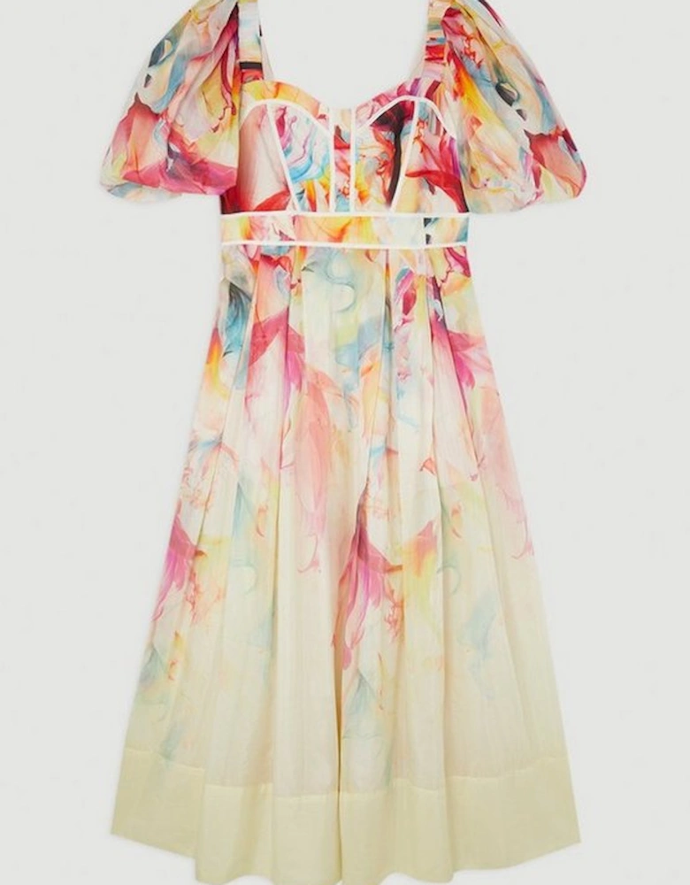 Ombre Floral Silk Cotton Midi Dress
