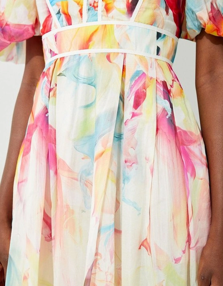Ombre Floral Silk Cotton Midi Dress