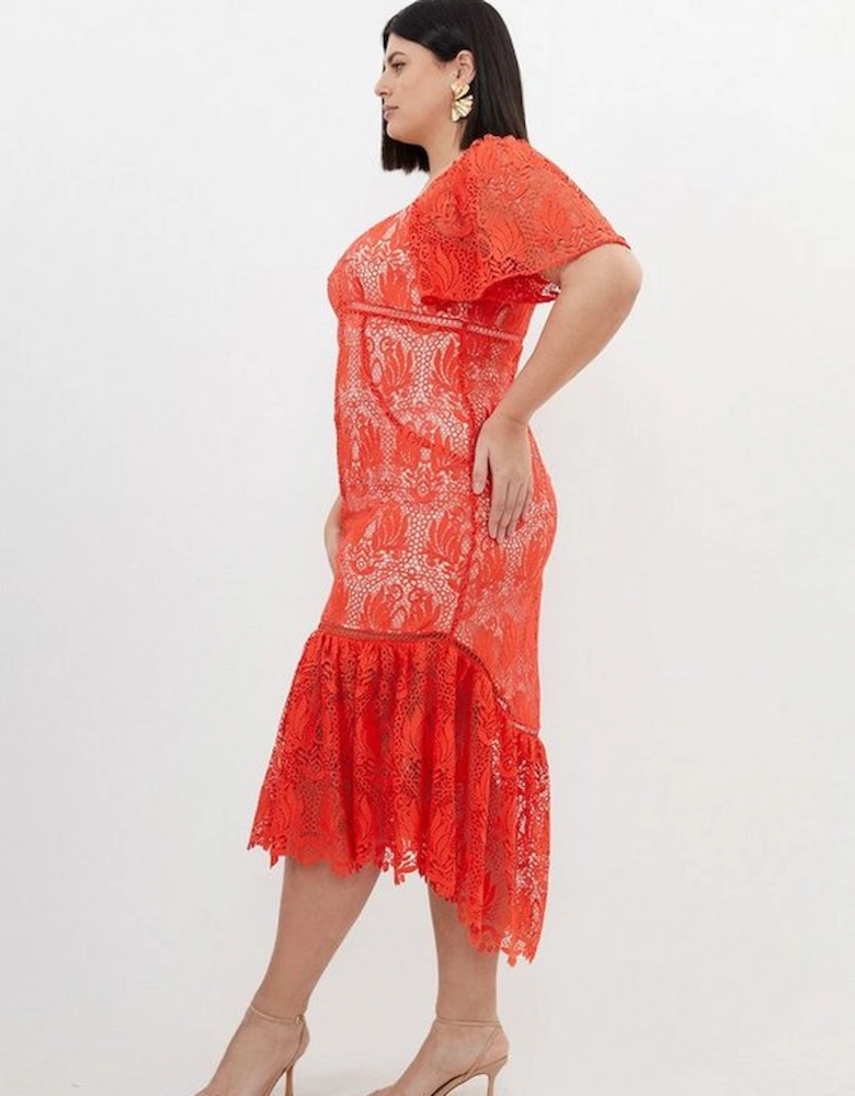 Plus Size Premium Satin Guipure Lace Angel Sleeve Maxi Dress