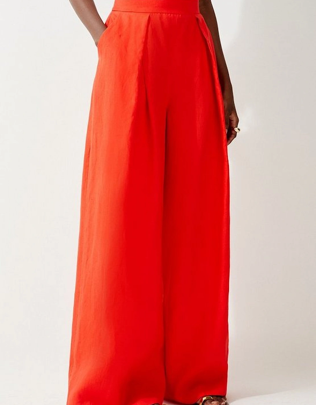 Linen Tailored Pleated Wide Leg Trousers