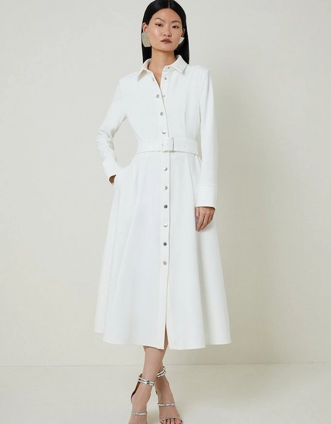 Tailored Compact Stretch Belted Shirt Dress, 5 of 4