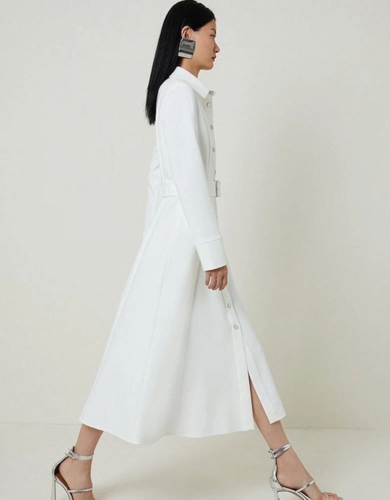 Tailored Compact Stretch Belted Shirt Dress