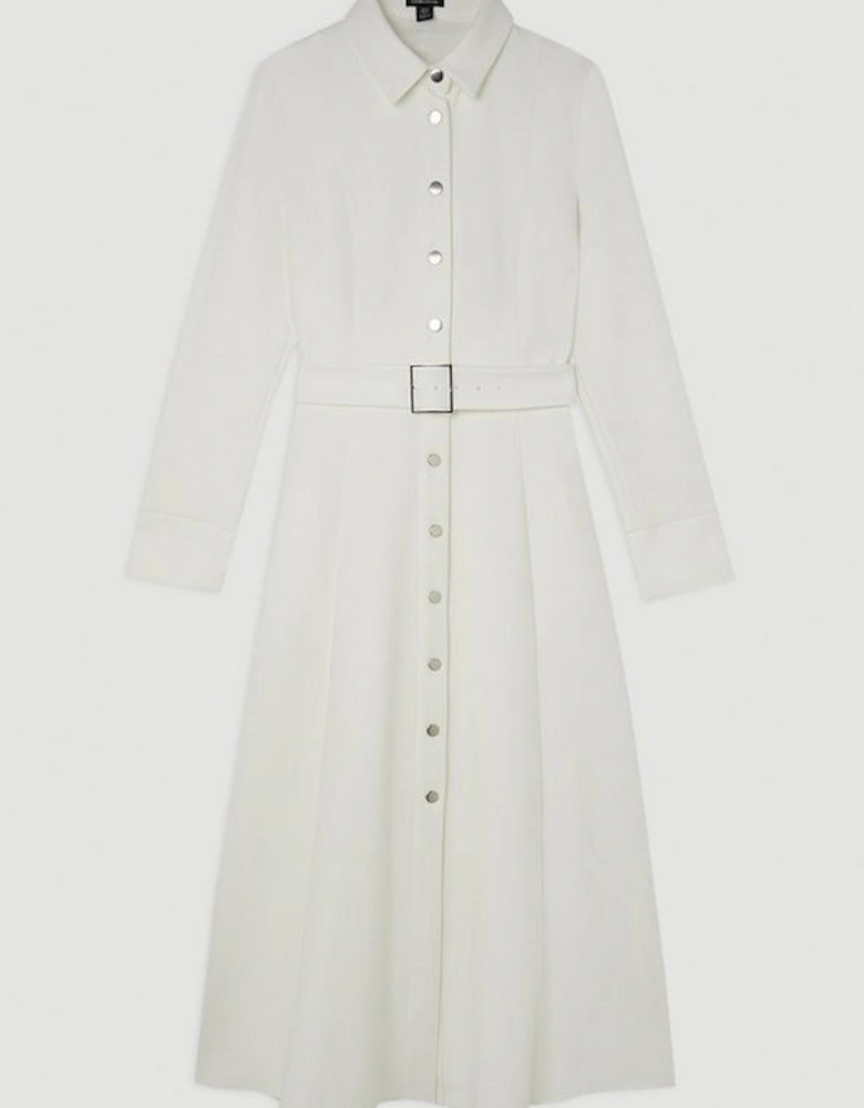 Tailored Compact Stretch Belted Shirt Dress