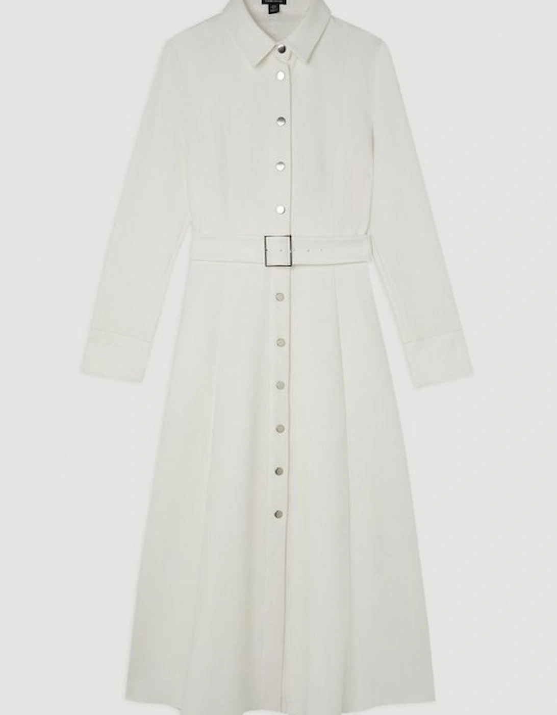 Tailored Compact Stretch Belted Shirt Dress