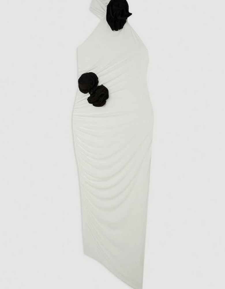 Contrast Jersey Rosette Midi Dress