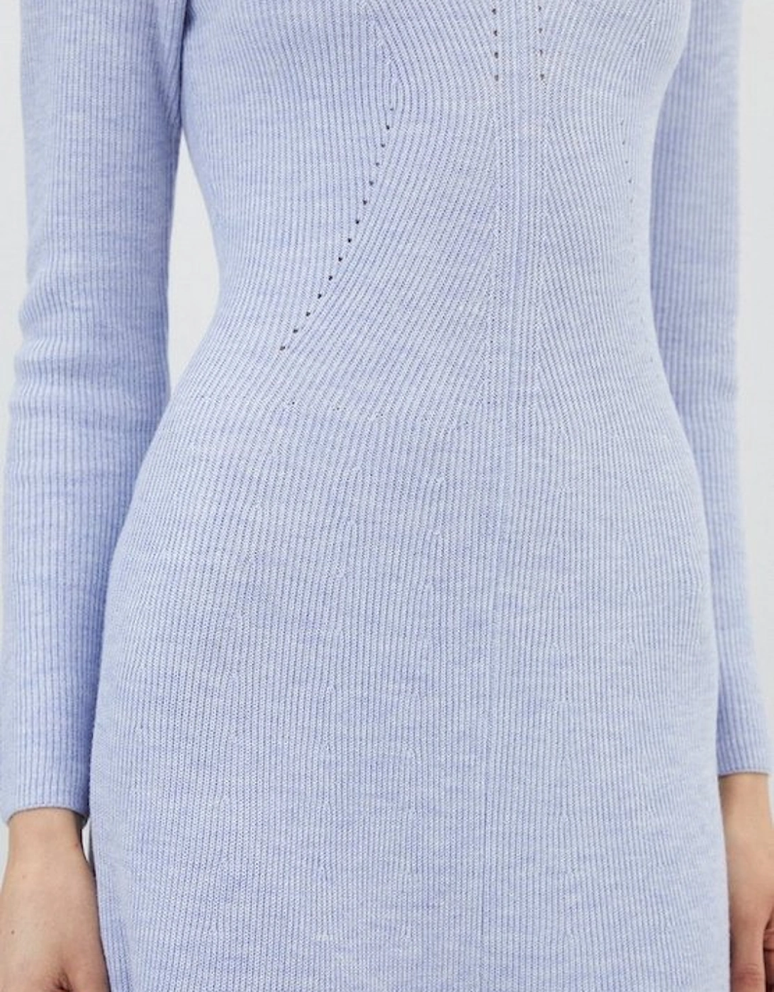 Premium Wool Blend Fashioned Rib Knit Square Neck Midi Dress