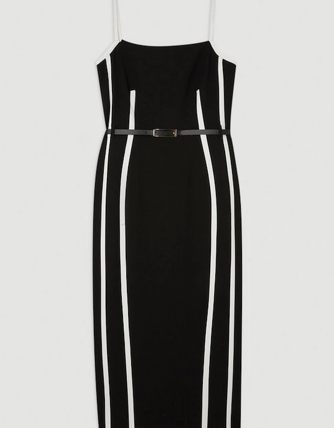Compact Stretch Contrast Tailored Belted Midi Dress