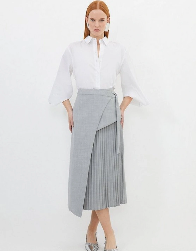 Tailored Wool Blend Pleated Skirt