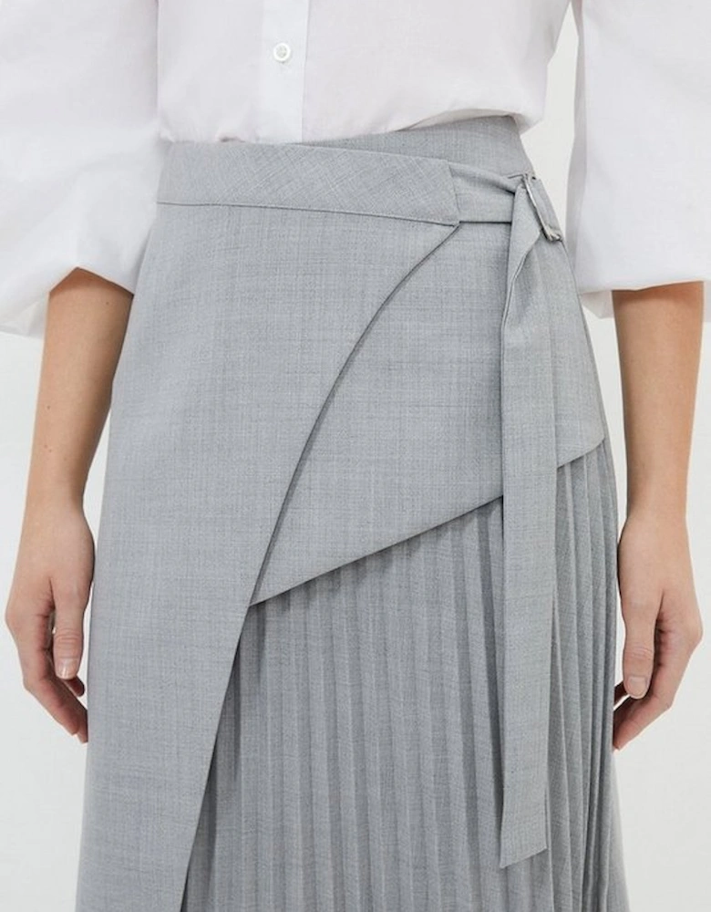 Tailored Wool Blend Pleated Skirt