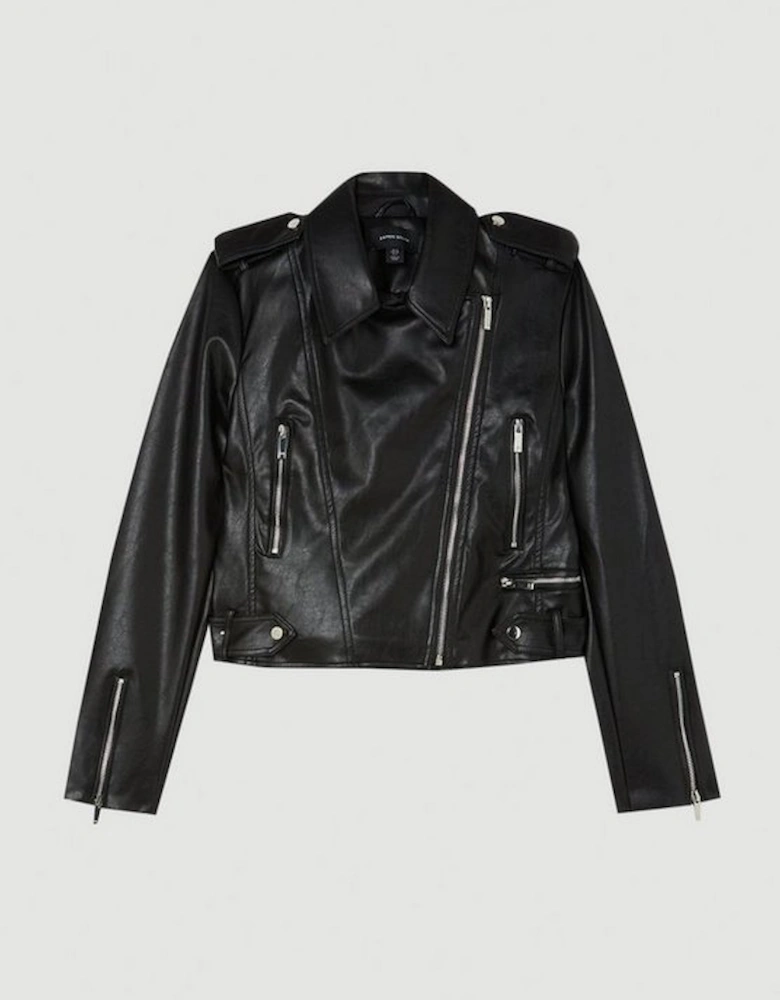 Faux Leather Cropped Biker Jacket