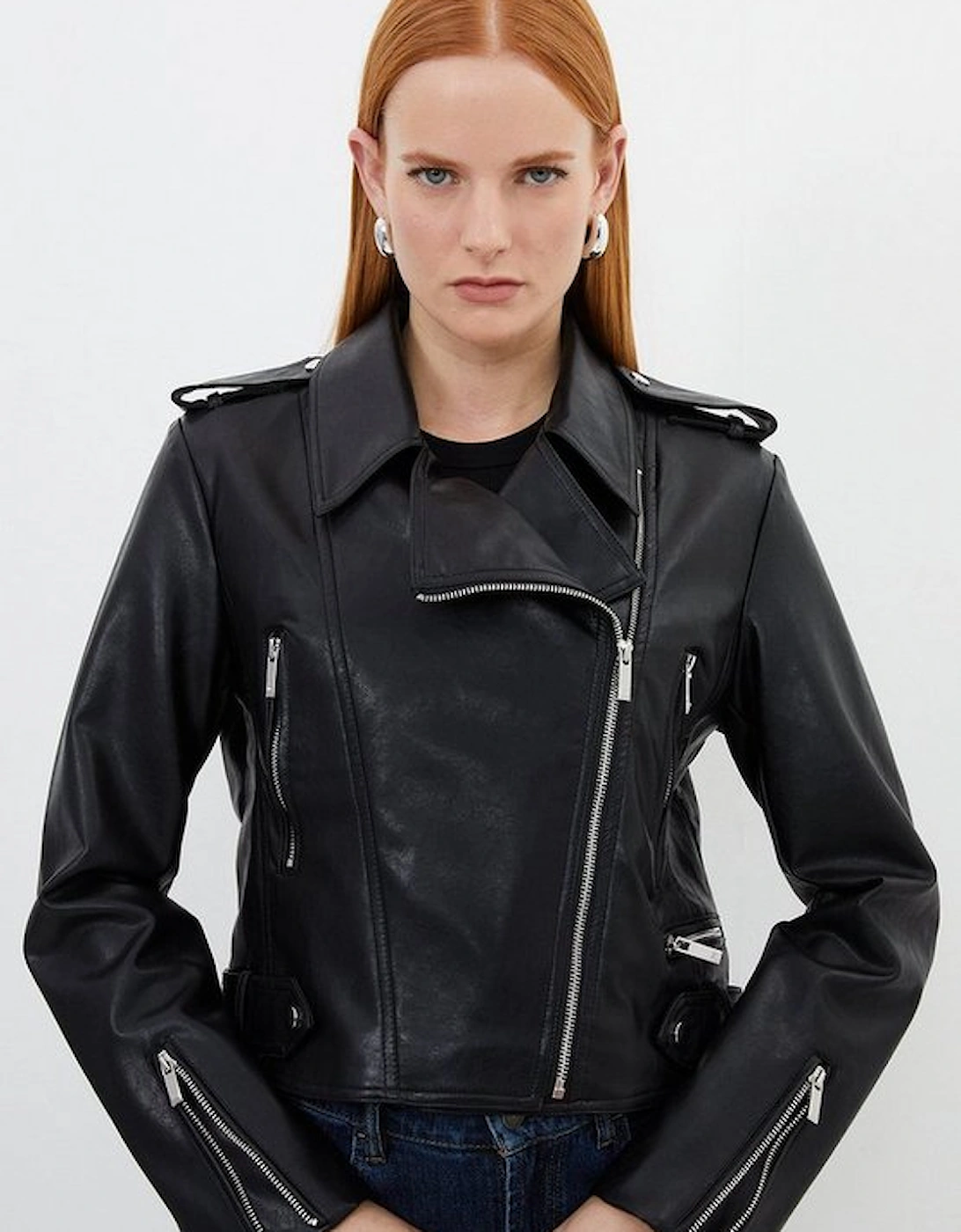 Faux Leather Cropped Biker Jacket