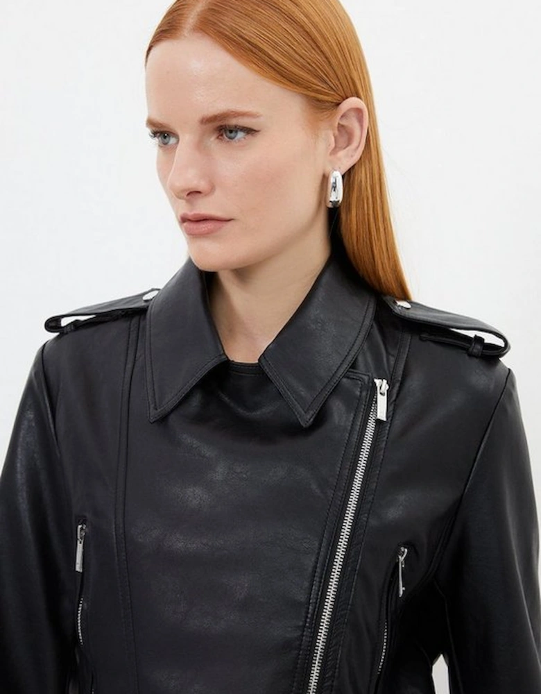 Faux Leather Cropped Biker Jacket