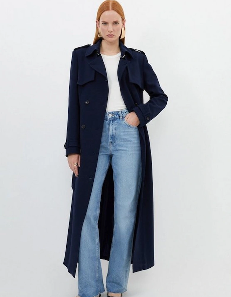 Compact Stretch Tailored Belted Trench Coat