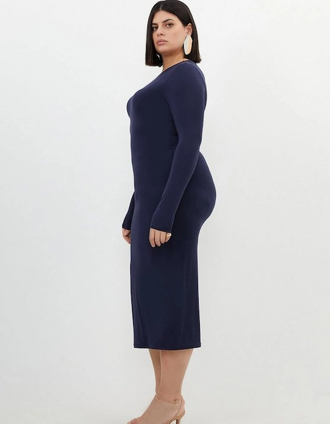 Plus Size Contour Jersey Long Sleeve Midaxi Dress
